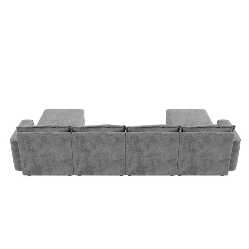 Chenille Modular Sectional Sofa, U Shaped Reversible Couch, Free Combination, 6 Seat Sleeper Sofa Bed With Ottoman, Convertible Oversized Indoor Furniture - Gray