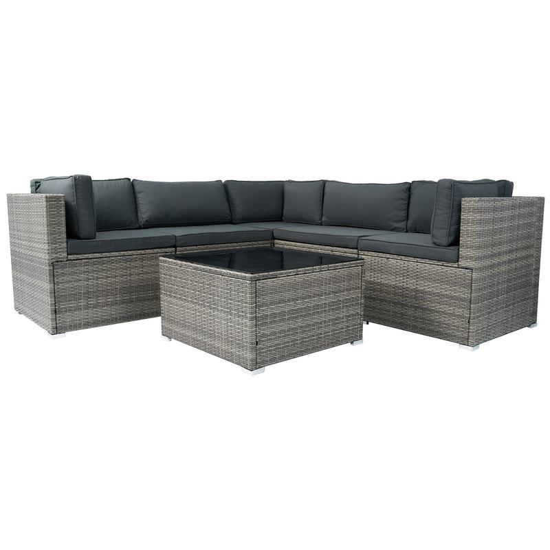 6 Pieces PE Rattan Sectional Outdoor Furniture Cushioned Sofa Set Wicker