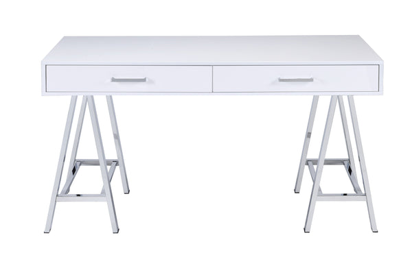 Coleen - High Gloss Writing Desk With USB - Chrome / White