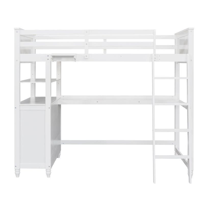 Twin size Loft Bed with Drawers and Desk, Wooden Loft Bed with Shelves - White(OLD SKU: LT001530AAK)