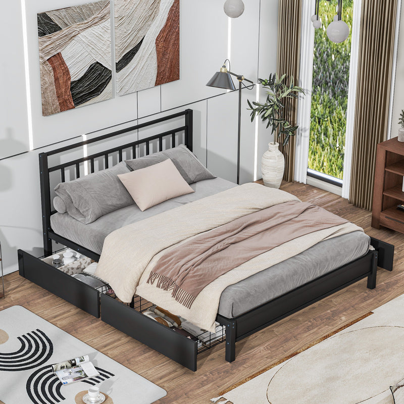 Queen Size Storage Platform Bed with 4 Drawers, Black