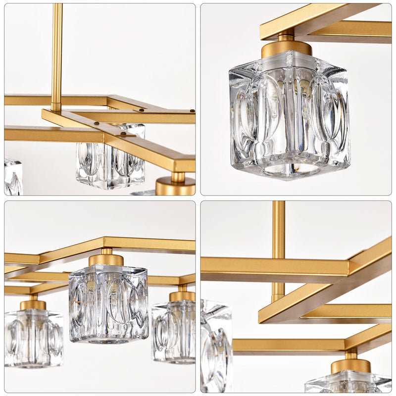 Crystal Chandelier For Dining Room, 8 Light Kitchen Chandelier Light Fixture Modern Metal Industrial Chandeliers For Farmhouse Entryway Living Room (8*G9 Bulbs Included) - Matte Gold