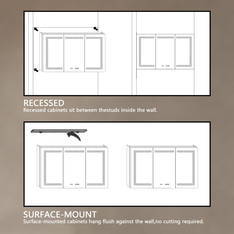 LED Lighted Bathroom Medicine Cabinet With Mirror, Recessed Or Surface LED Medicine Cabinet, Defog, Stepless Dimming, Color Temper Change, Storage Shelves