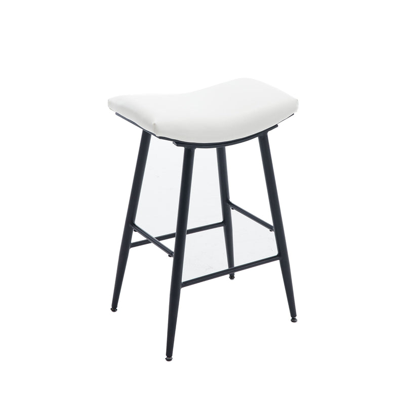 Bar Stools (Set of 2) Armless Counter Low Bar Stools Without Back Modern Linen Fabric Breakfast Stools With Metal Leg And Footrest