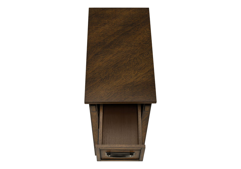 Accent End Table, 2 Tier, Narrow, Storage Drawer, Transitional - Walnut