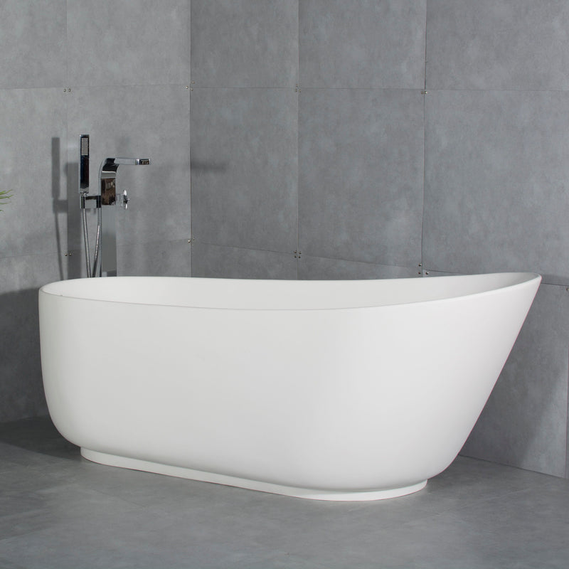 Solid Surface Stone Resin Oval Shape Soaking Bathtub With Overflow For The Bathroom - Matte White