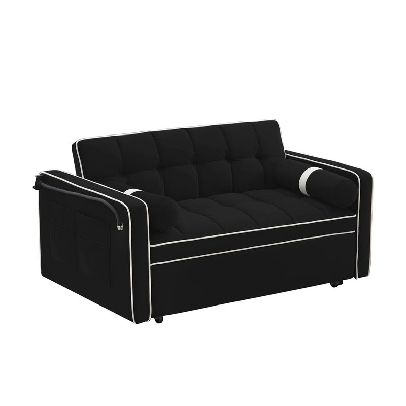 Modern Convertible Sleeper Sofa Couch With Pull Out Bed With Pillows & Side Pockets For Small Space, Living Room