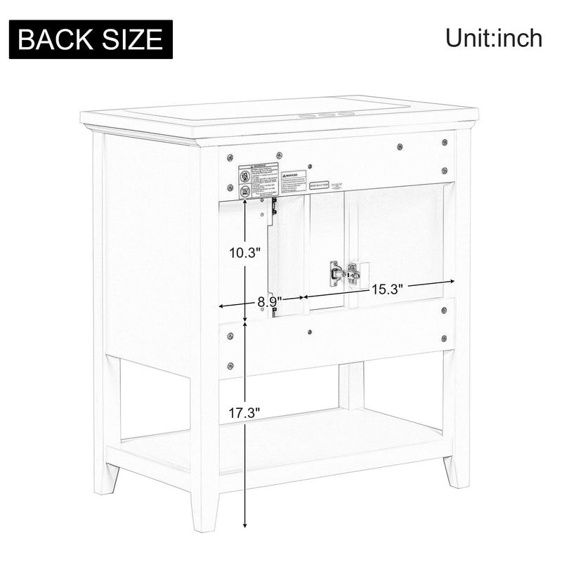 Bathroom Vanity With Ceramic Sink Top, Vanity Cabinet With Multi-Functional Drawer, Solid Wood Legs - White