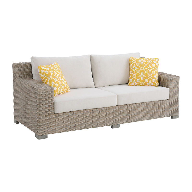 Ollie - Sofa With 2 Yellow Pillows - Tan And Olefin White Cream