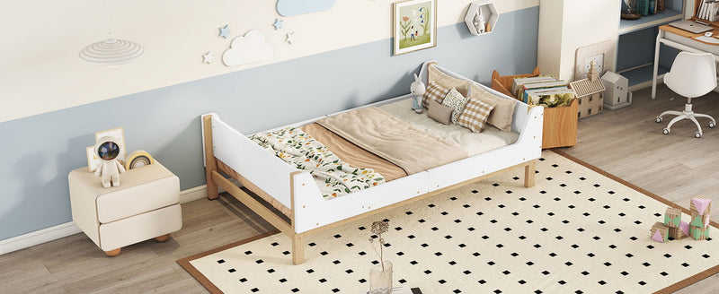 Bed With Headboard, Footboard, Safeguards, Built-In Bed-End Book Storage Rack