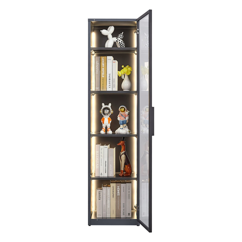 Best Selling New Design Double Door Metal Glass Display Storage Cabinet With Light Strip For Living Room