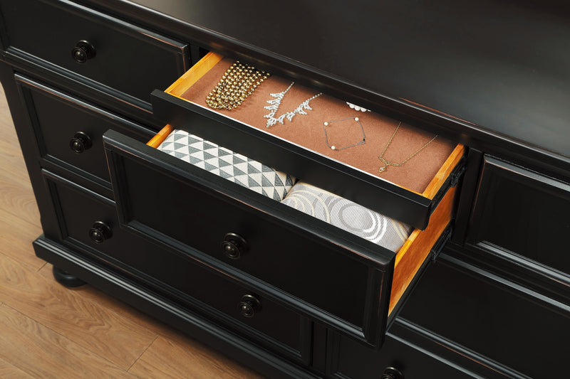 Transitional Black Dresser of 7 Drawers Jewelry Tray Traditional Design Bedroom Wooden Furniture