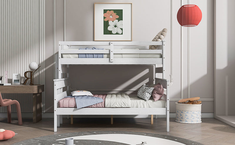 Wood Twin over Full Bunk Bed with Ladder, White