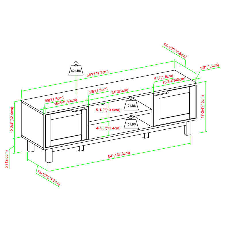 Modern 2 Door Open Storage TV Stand For TVs Up To 65" - Solid Black