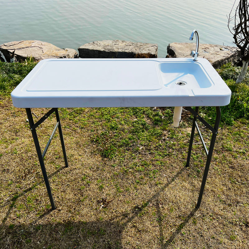 Outdoor Fish And Game Cutting Cleaning Table With Sink And Faucet - Off White