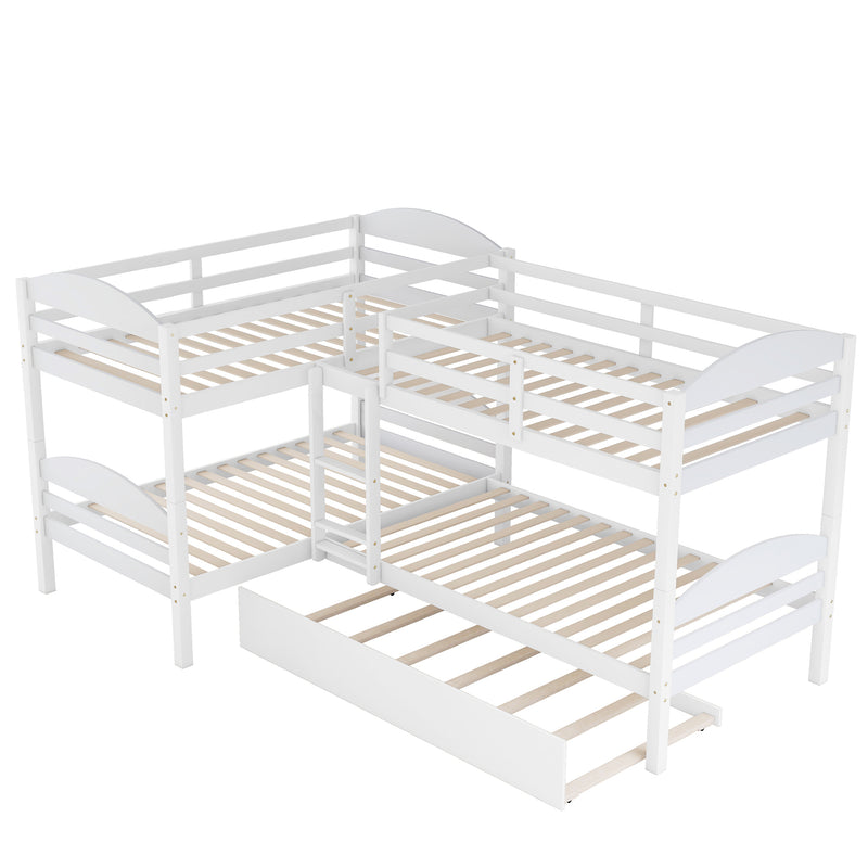 Twin L-Shaped Bunk bed with Trundle-White{OLD SKU:LP000024AAK}