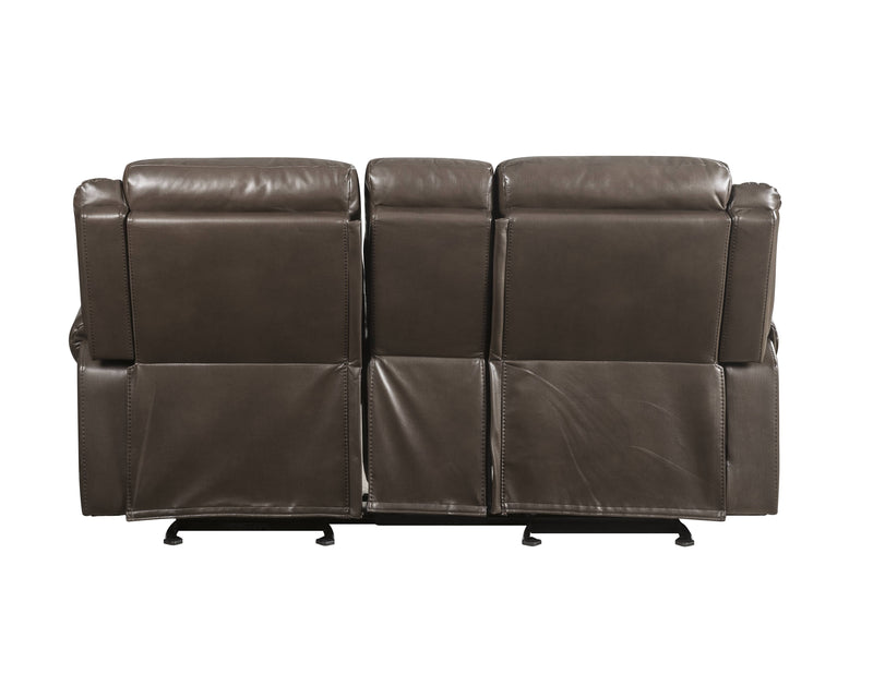 Lydia - Leather Aire Motion Loveseat With USB Console - Brown