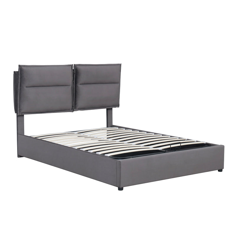 Upholstered Platform bed with a Hydraulic Storage System, Queen size, Gray