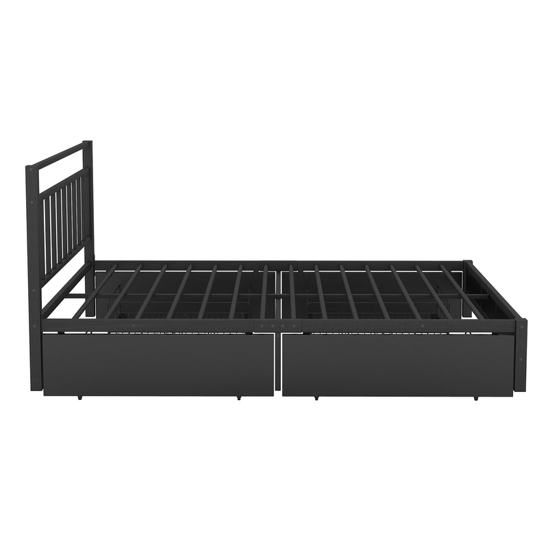 Queen Size Storage Platform Bed with 4 Drawers, Black