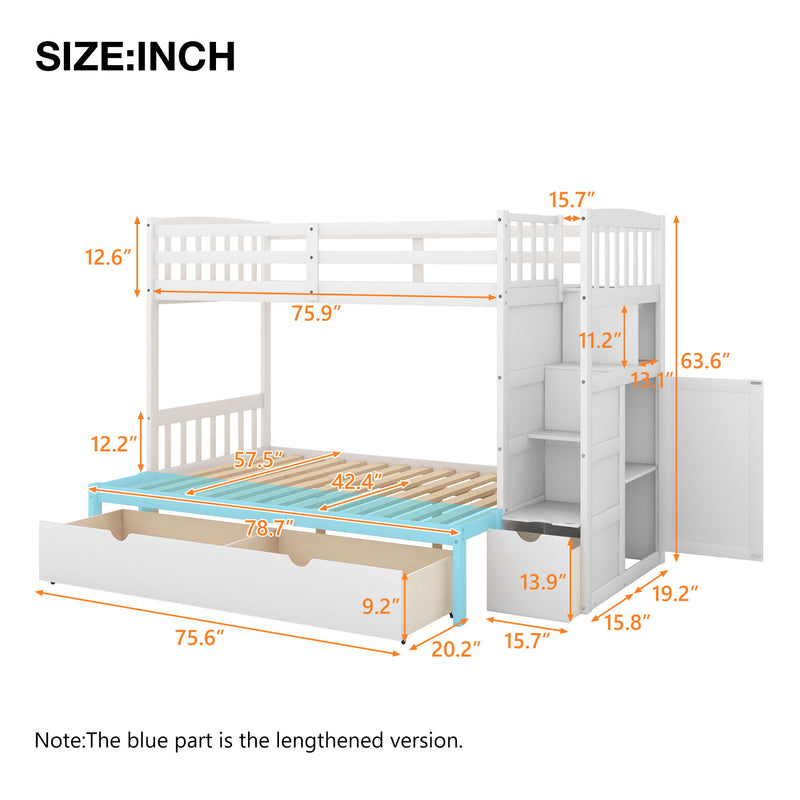 Bunk Bed, Convertible Bottom Bed, Storage Shelves And Drawers