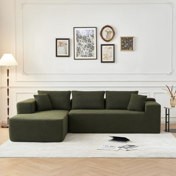 Sponge Sectional Sofa Couch For Living Room, L Shaped Modern Lamb Modular High Density Sponge Floor Sofa, Sherpa Fabric Sofa Couch With Chaise Lounge, Upholstered Corner Cloud Couch - Green