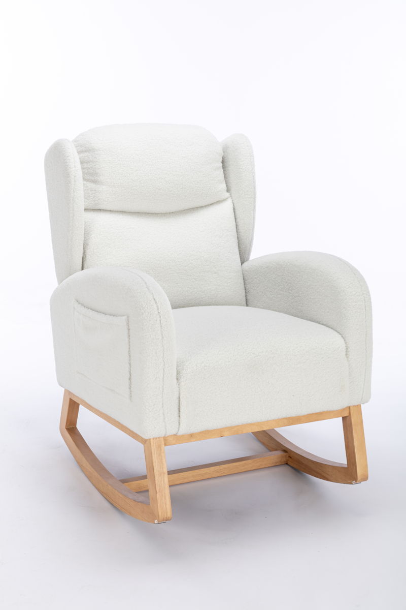 Teddy Fabric Rocking Chair With Packet Wood Legs - Ivory