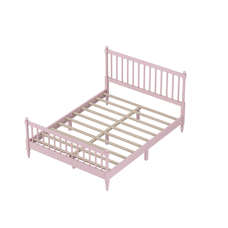 Queen Size Wood Platform Bed with Gourd Shaped Headboard and Footboard,Pink