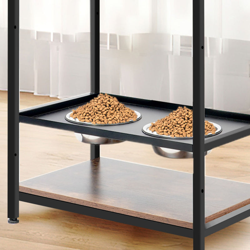 Dog Feeding Station, 3 Height Adjustable Raised Dog Bowls, Dog Feeder Station For Large Medium Dogs Cats, Dog Storage With Shelves - Black / Dark Brown