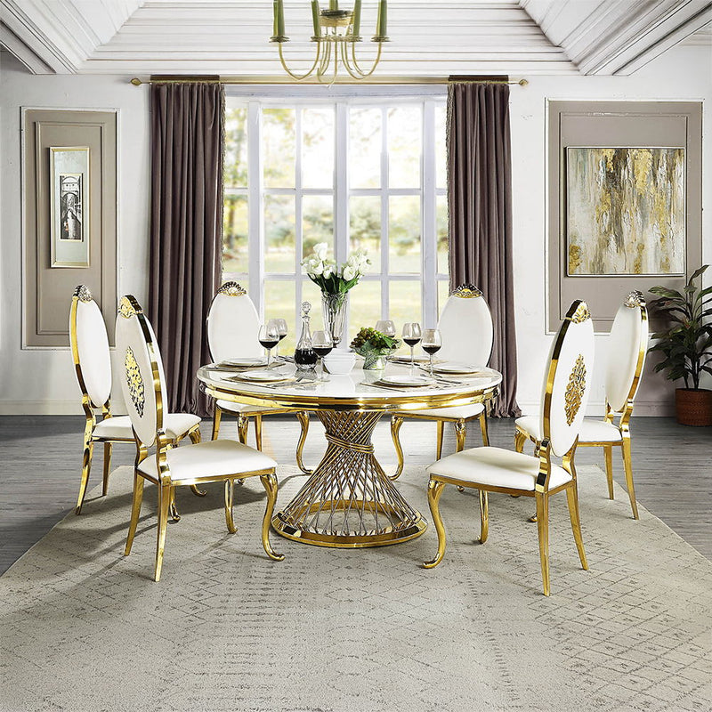 Fallon - Dining Table - Faux Marble Top & Mirrored Gold Finish