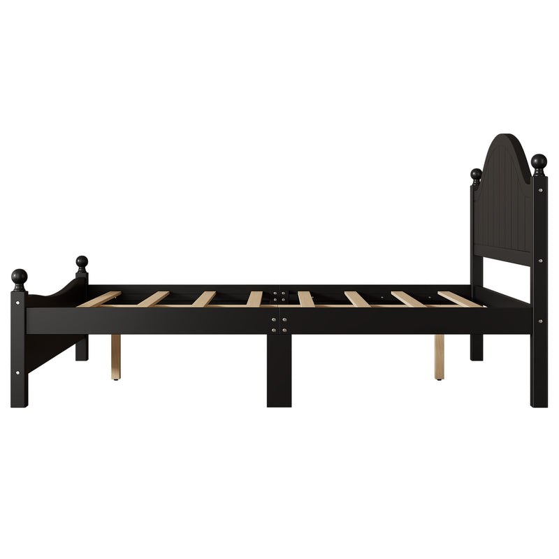 Traditional Concise Style Black Solid Wood Platform Bed, No Need Box Spring, Full