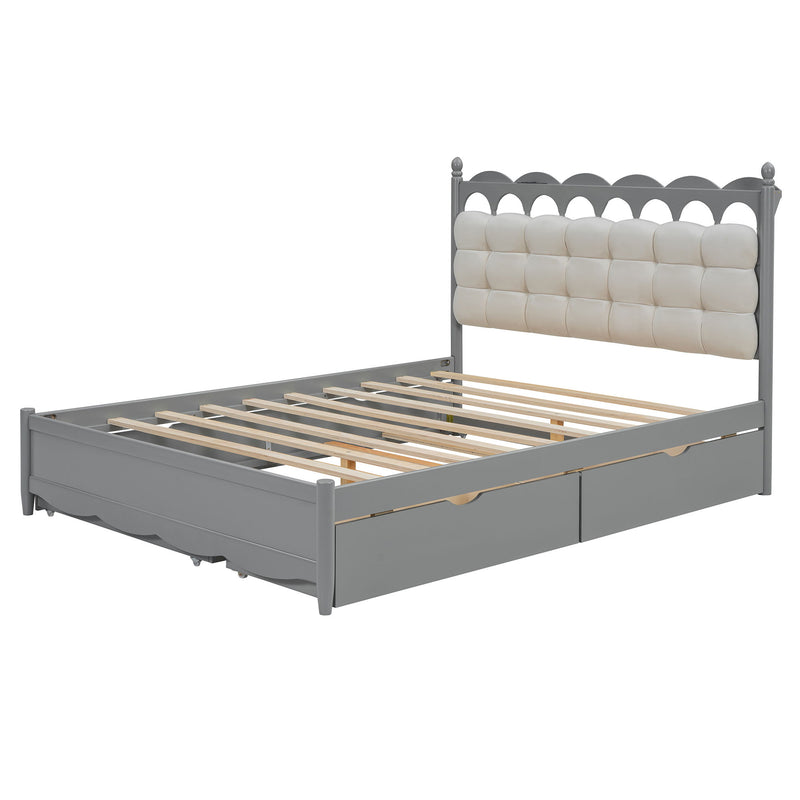 Storage Platform Bed, With 2 Big Drawers, Trundle, One Set Of Sockets & USB Ports