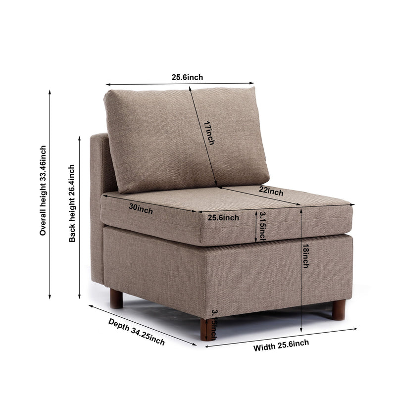 Middle Module Fabric Linen For Modular Sofa Sectional Sofa Couch Accent Armless Chair, Cushion Covers Non-Removable And Non-Washable