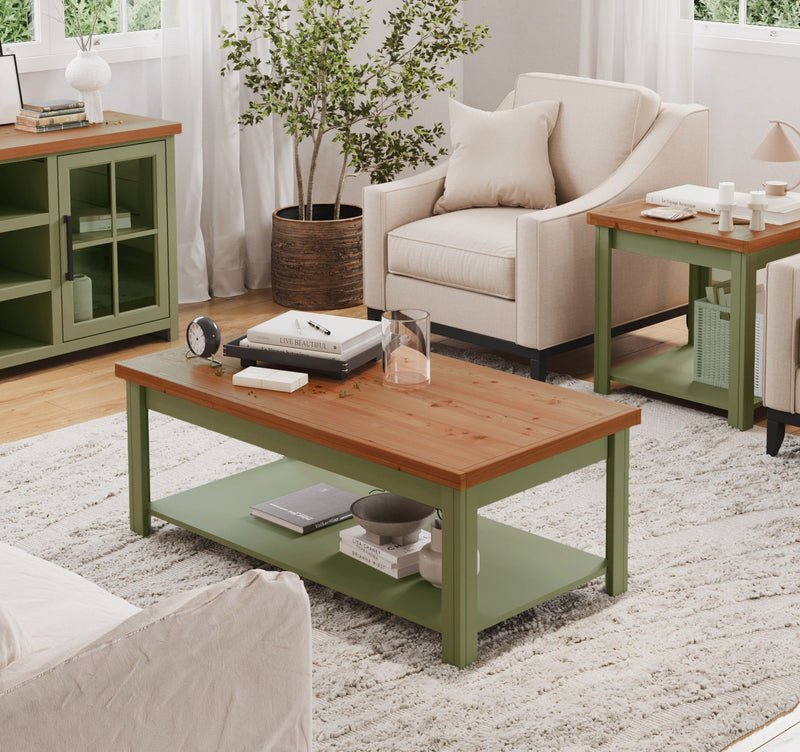 Vineyard - Coffee Table - Sage Green And Fruitwood