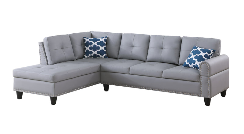 Irine - Faux Leather Sectional Sofa With Ottoman - Gray