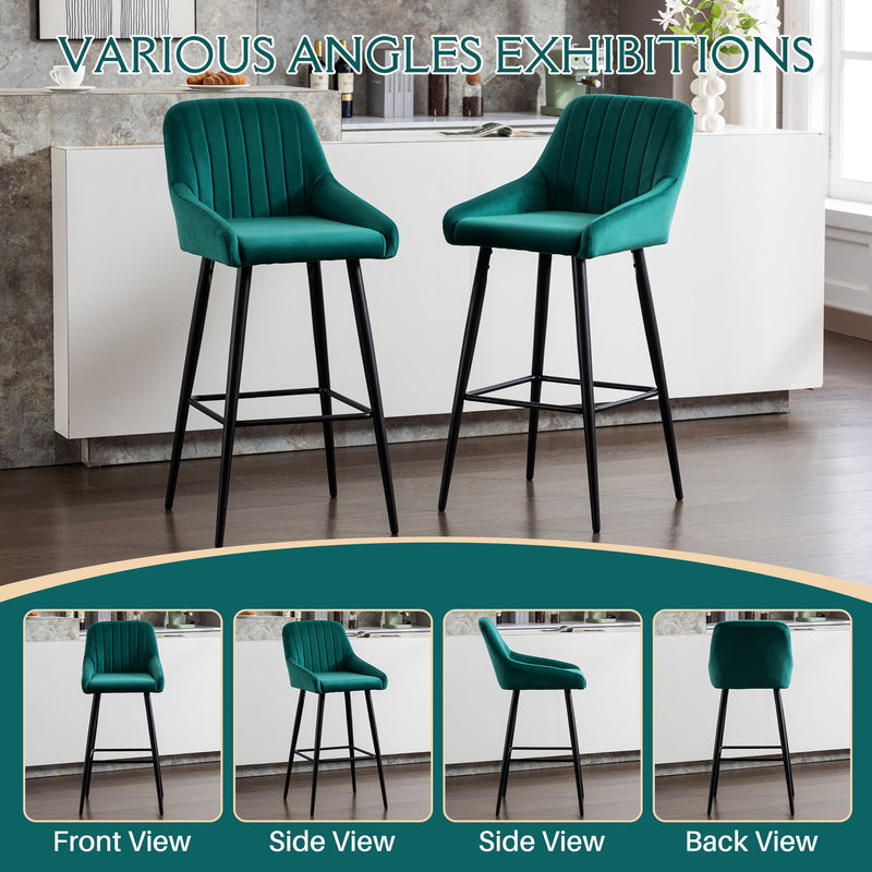 Elegant Lifestyle Modern Bar Stools, Velvet Upholstered Barstools With Back (Set of 2) Bar Chairs For Kitchen Living Room