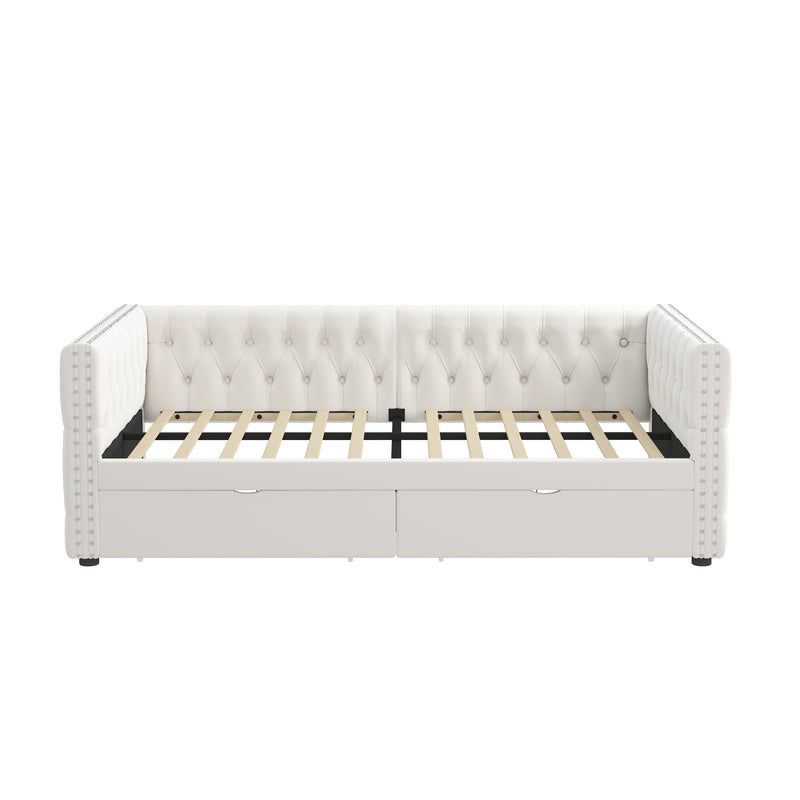 Twin Size Daybed with Drawers Upholstered Tufted Sofa Bed, with Button on Back and Copper Nail on Waved Shape Arms, velvet(79.5"x41.5"x26.5")