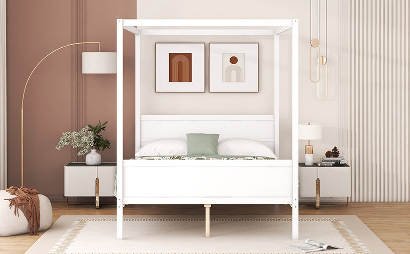 Queen Size Canopy Platform Bed with Headboard and Footboard,Slat Support Leg - White(OLD SKU:LT001912AAK)