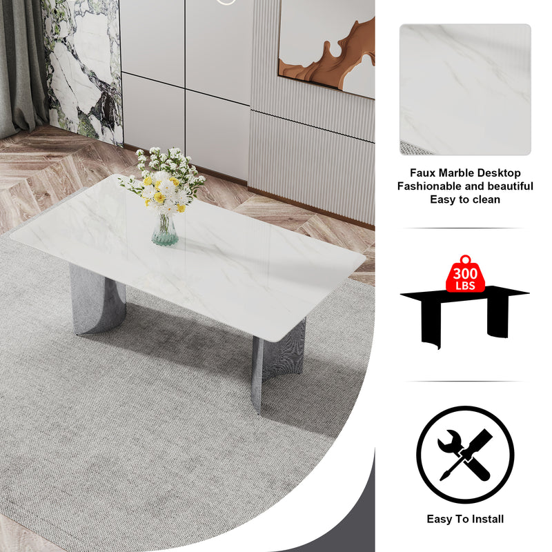 Table and chair set, modern and minimalist dining table. Imitation marble glass sticker desktop, stainless steel legs, stable and beautiful. Comfortable PU seats. DT-69