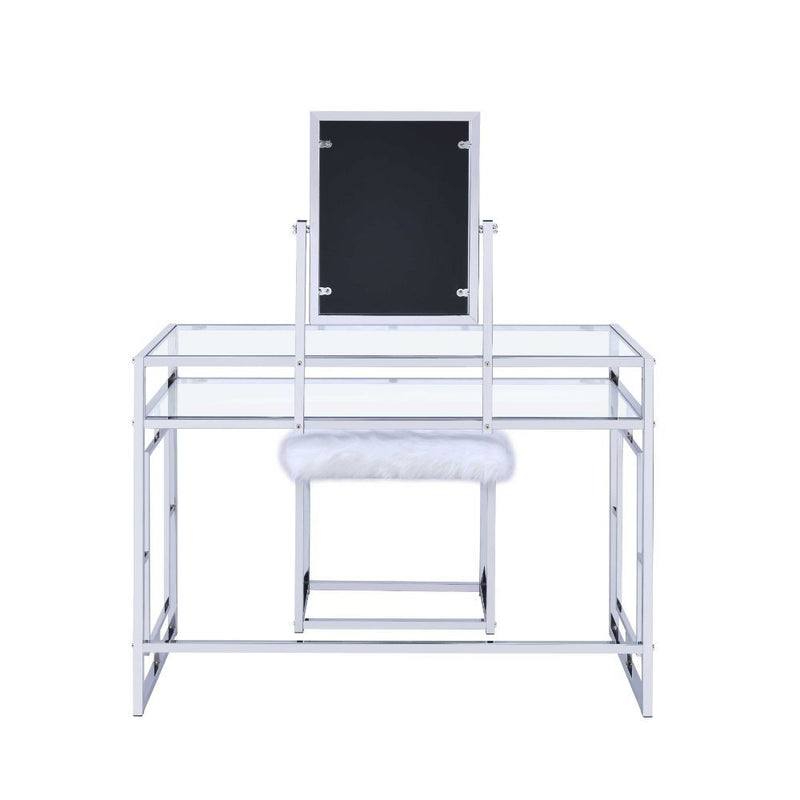 Carenze II - Vanity Desk - White Faux Fur & Chrome - Atlantic Fine Furniture Inc