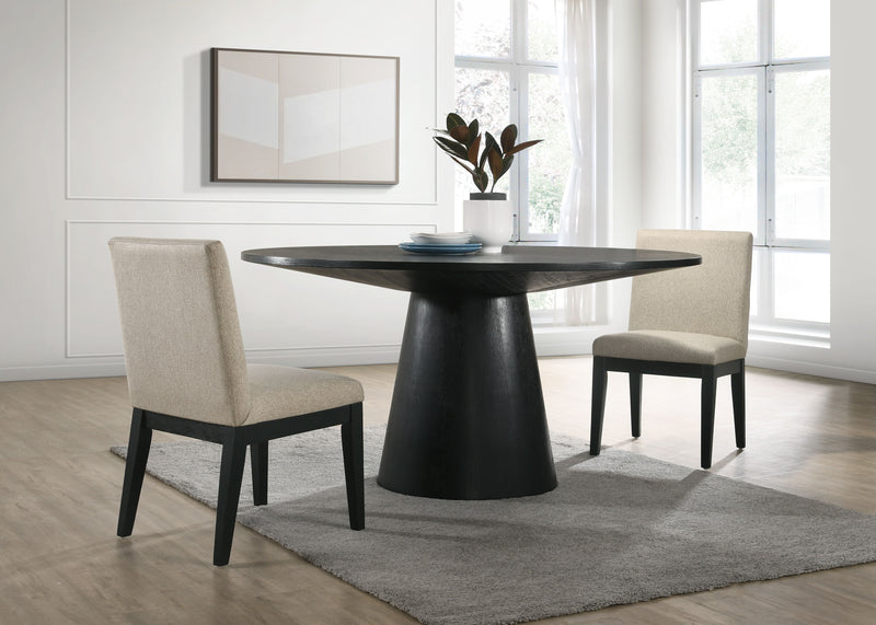 Jasper - Wide Contemporary Round Dining Table With Fabric Chairs Set