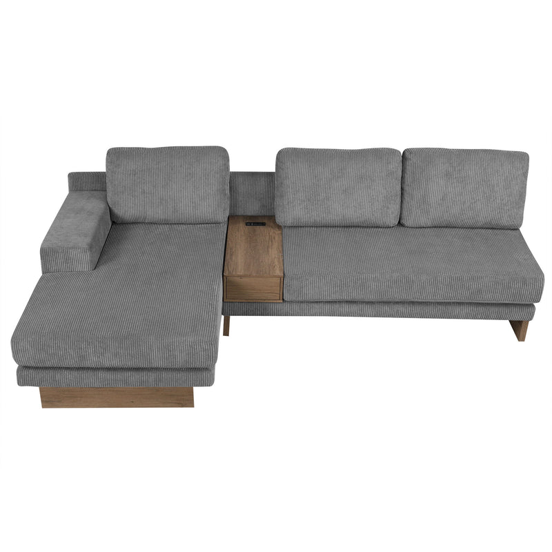 L-Shaped Sofa Sectional Sofa With Two USB Ports And Two Power Sockets, A Storage Drawer And A Reversible Chaise Lounge For Living Room