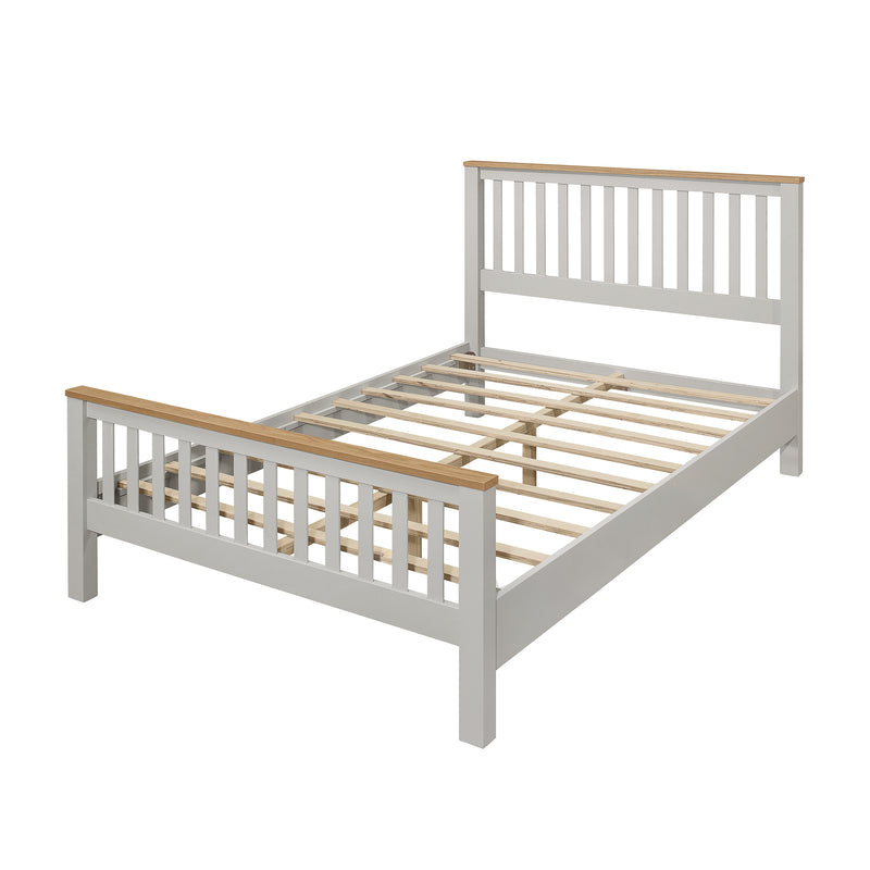 Country Style Concise Gray Solid Platform Bed with Oak Top, No Box Spring Needed, Full