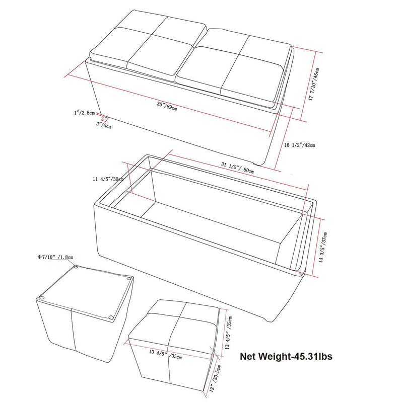 Avalon - 5 Piece Storage Ottoman, Contemporary