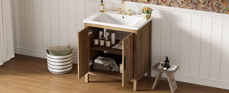 Bathroom Vanity With Single Sink, Combination Under Counter Sink, Bathroom Storage Cabinet With Soft Closing Door, Multi-Function Storage, Solid Wood Frame - Light Brown