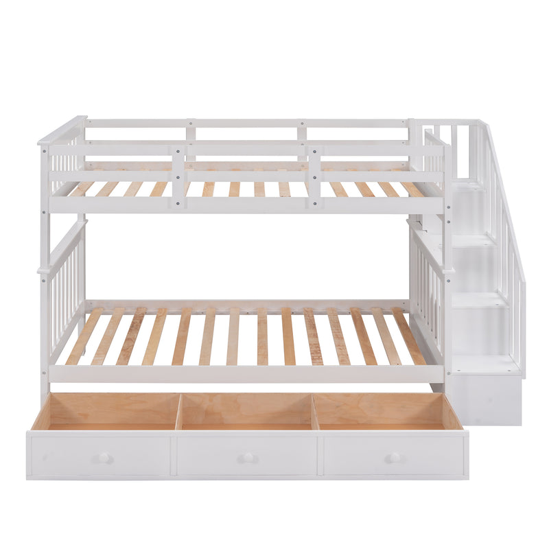 Stairway Twin-Over-Twin Bunk Bed with Three Drawers for Bedroom, Dorm - White(Old sku: LP000309AAK)