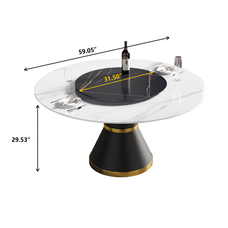 Modern Artificial Stone Round Carbon Steel Base Dining Table, Artificial Stone Turntable