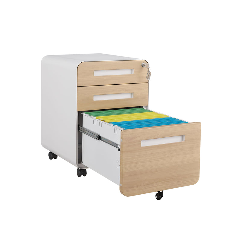 3 Drawer Mobile File Cabinet Under Desk Office, Simple Style Versatile Storage Cabinet For Legal / Letter / A4 Files, 5 Wheel Design Anti-Tilting Cold Rolled Steel Waterproof Moisture-Proof