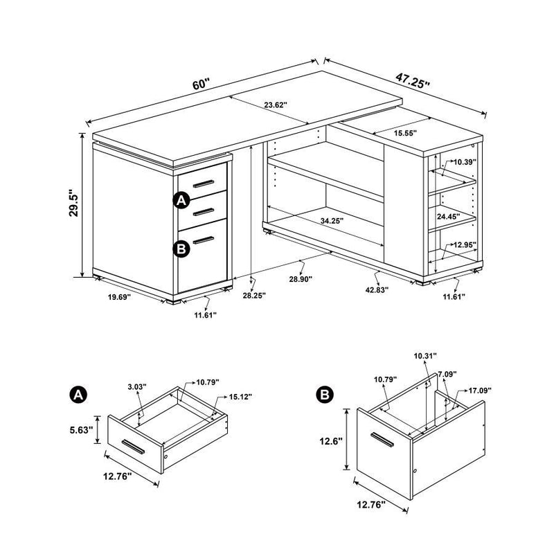 Yvette - 3-Drawer L-Shape Computer Desk