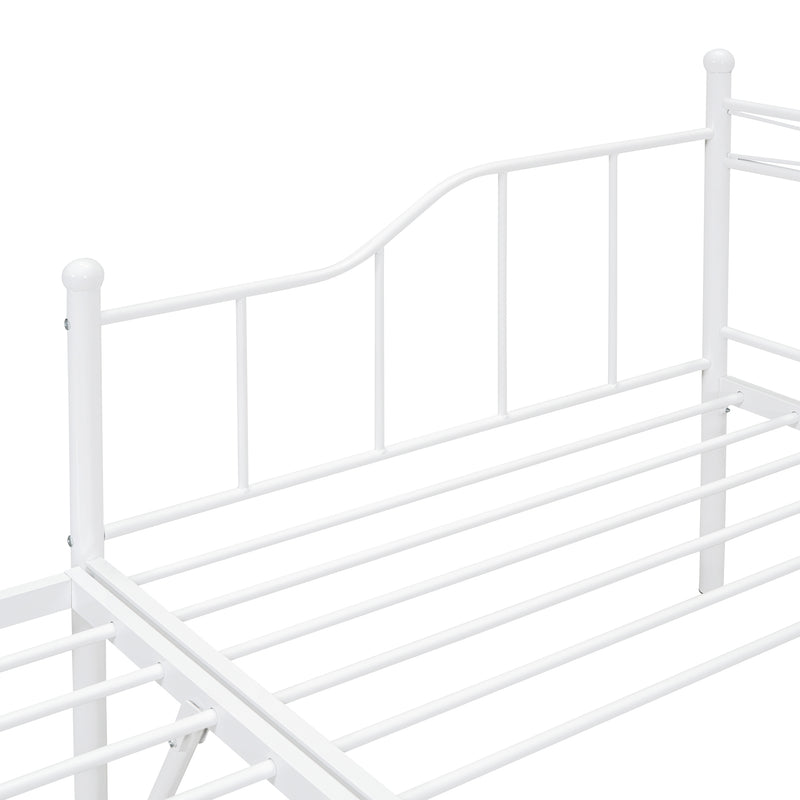 Twin Size Metal Daybed with Twin Size Adjustable Trundle, Portable Folding Trundle, White