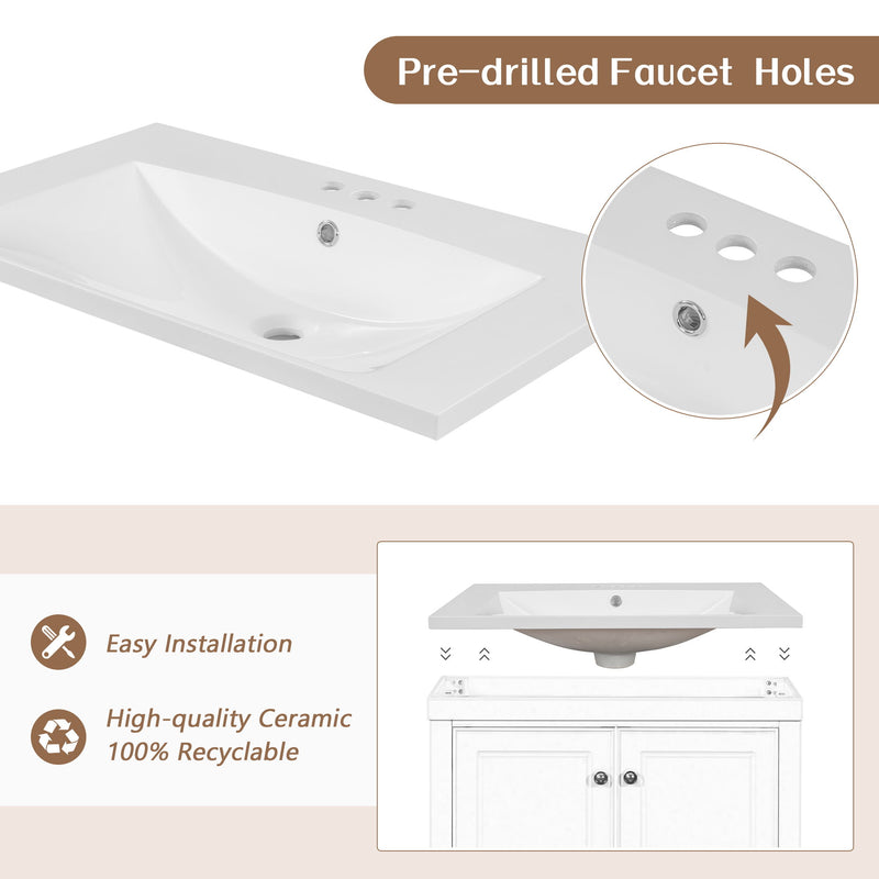 Bathroom Vanity With Sink, Combo, Cabinet With Doors And Drawer, Solid Frame And MDF Board